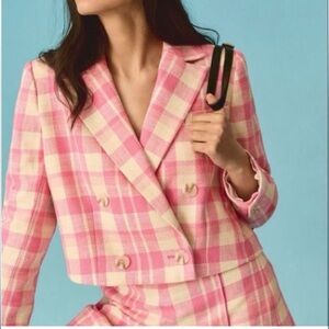 Maeve by Anthropologie Cropped Pink Plaid Blazer